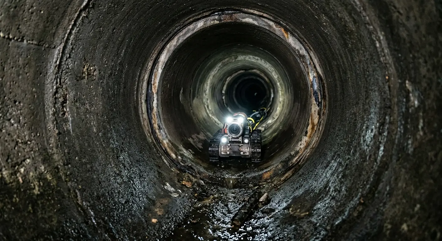 Robotic sewer camera inspecting pipe interior for Drain Snake Service in Union Beach